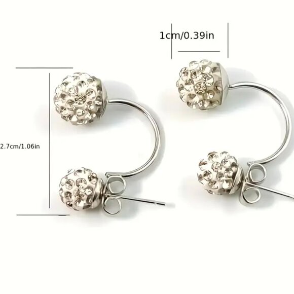 BRAND NEW Elegant Double Ball Shiny Earrings, Set  Sexy Iron-golden NWT - Picture 2 of 4